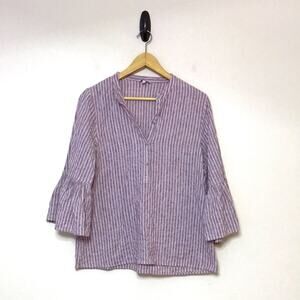 LUCKY BRAND purple white stripped bell sleeve cotton blend boho spring top